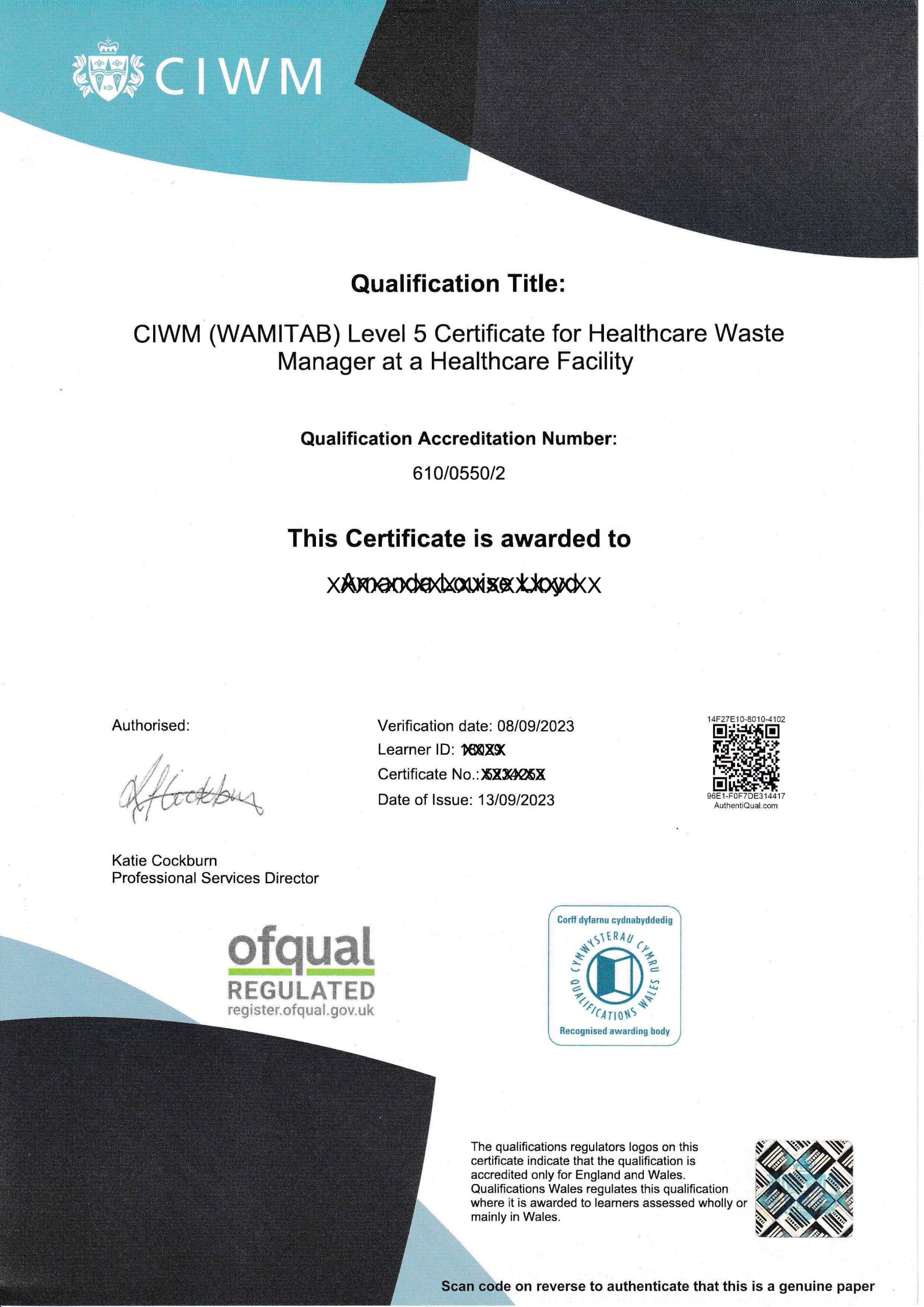 CIWM Certificate